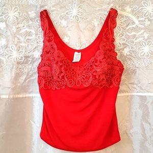 NWOT Vintage Floral Embroidered Crop Camisole, M, Slinky Stretch!
